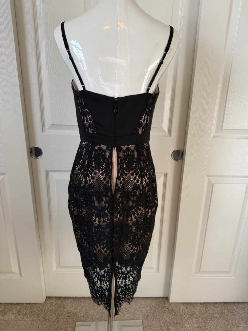 bebe Black Lace Midi Whimsigoth Dress with Nude Lining Size 6 - Picture 3 of 14